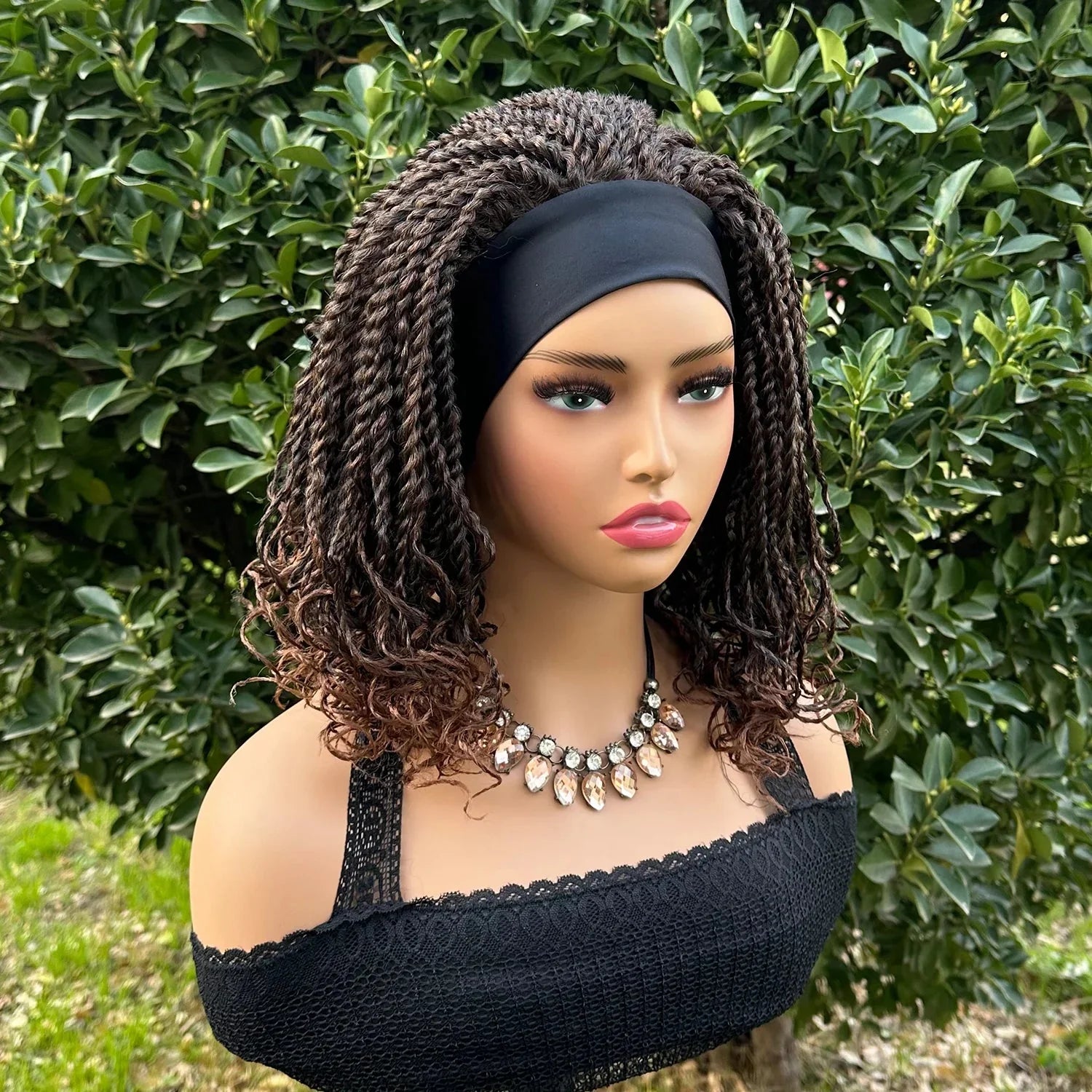 12" Twist Braided Headband Wig | Short Crochet Box Braids | Synthetic Wig for Black Women