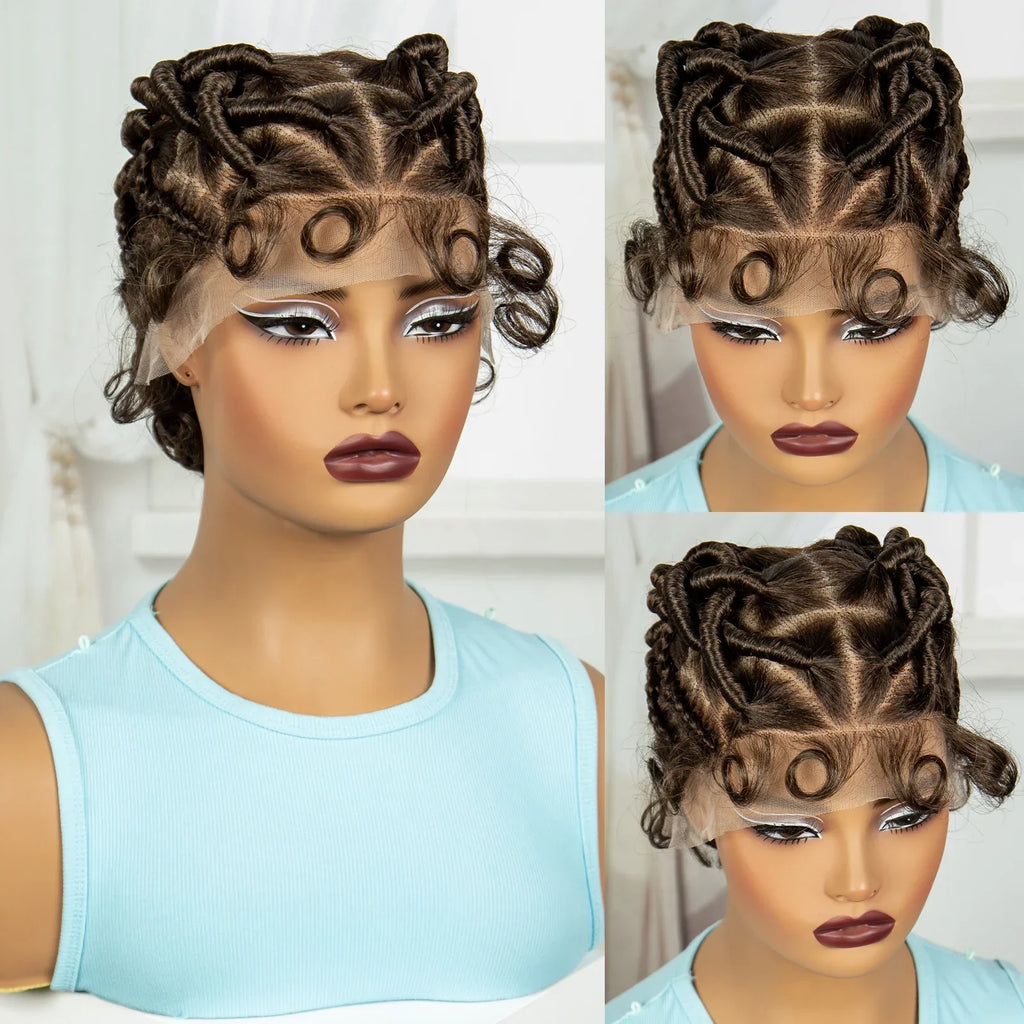 613 Blonde Short Handmade Bantu Knotless Braids Wig | Full Lace