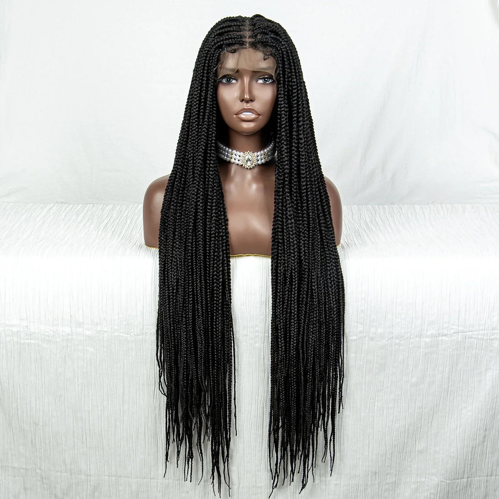 34" Ombre Straight Cornrow Box Braids Full Lace Wig - Long Synthetic Knotless Braids