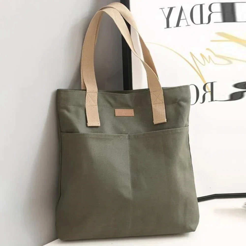 1Pc Women's Tote Bag Canvas Sewing Thread | Large Capacity Advanced Sense Handbag & Convenient Practical Female Commuter Bag