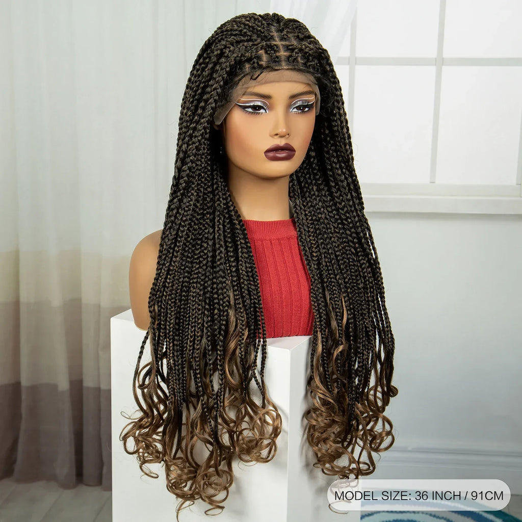 36" Knotless Box Braids Wig with Wavy Ends | Blended Braids | Lace Front
