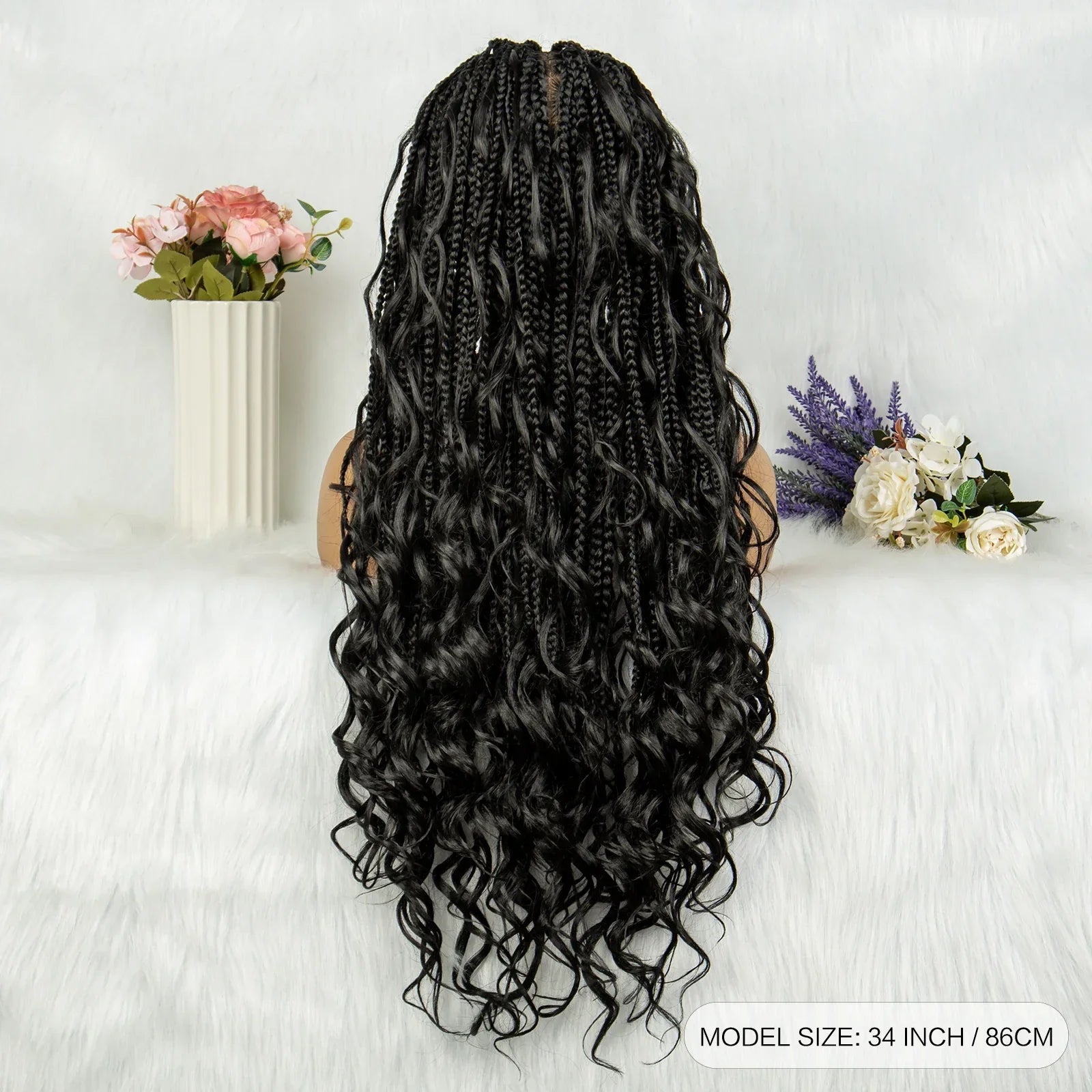 34" Full Lace Knotless Braided Wig with Baby Hair | Synthetic Lace Front Wig for Black Women | Long Braids