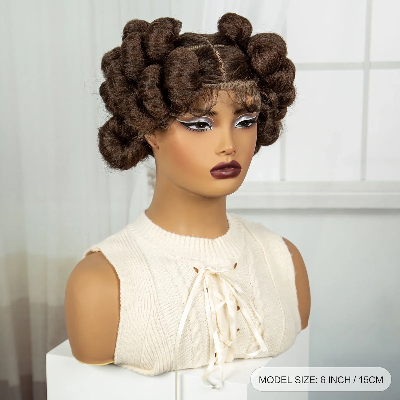6" Short Bantu Knotless Braids Wig | 1B/30 Ombre | Full Lace