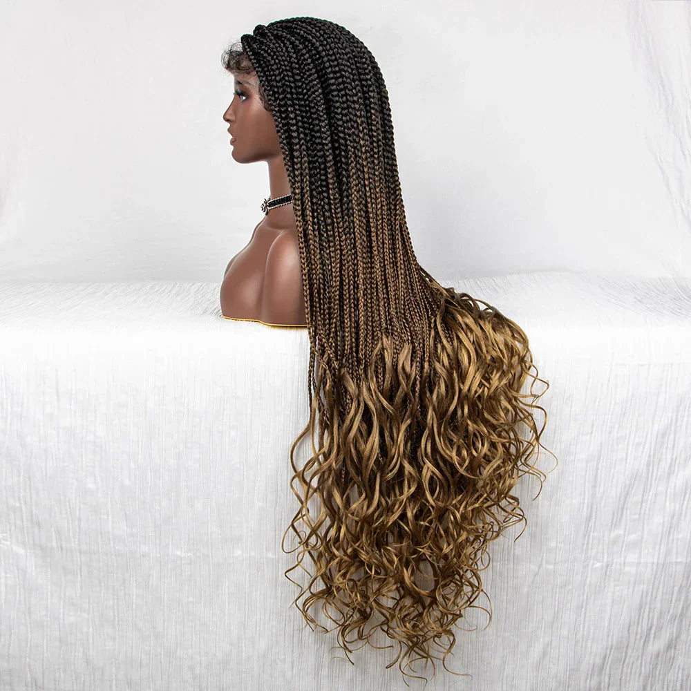 36" Water Wave Braided Wig | Lace Front | Baby Hair | Long Braids