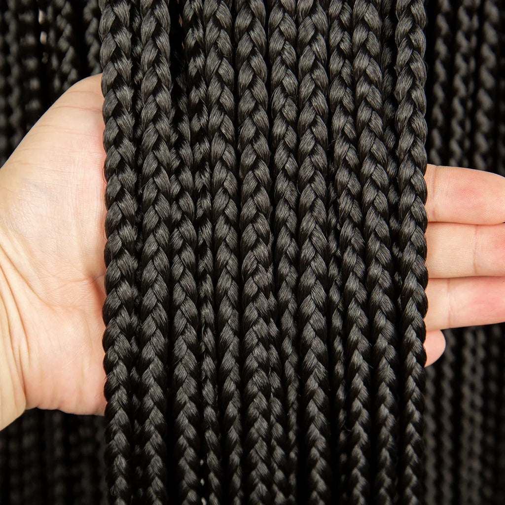 34" Box Braided Full Lace Wig | Braids with Bangs | Synthetic Hair Wig for Black Women | Kanekalon