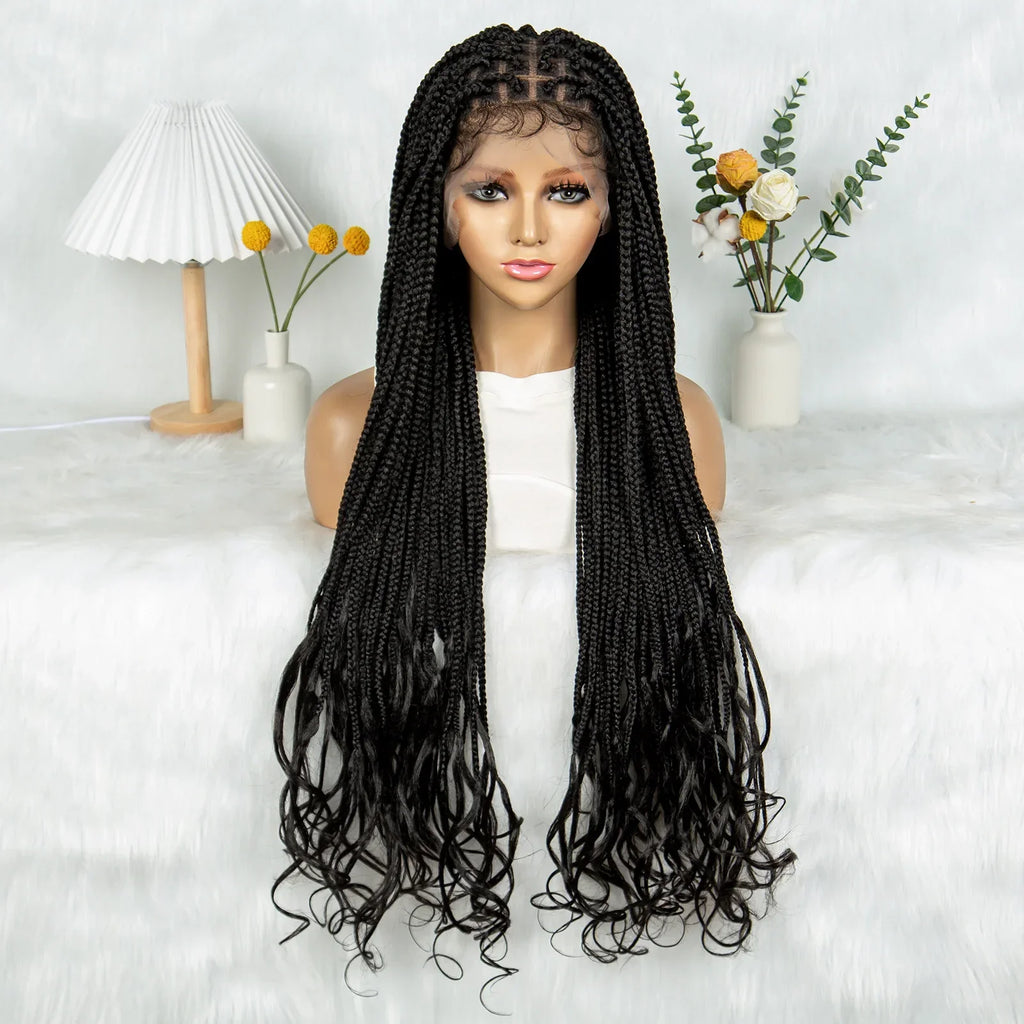 34" Water Wave Knotless Box Braids Wig | Full Lace | Baby Hair | Easy Style