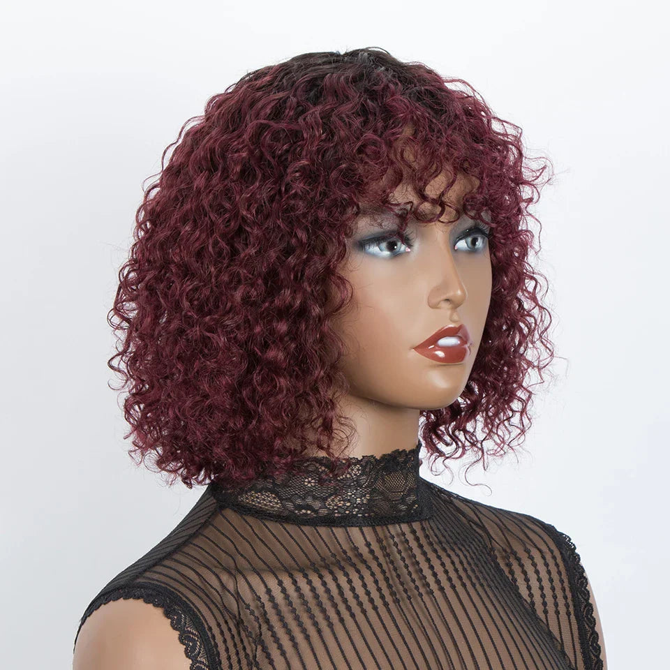150% Density Ombre Honey Blonde Curly Bob Wig | Glueless Human Hair with Bangs