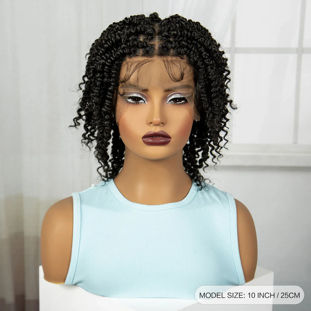 10" Natural Twist Braids Wig | Full Lace | Baby Hair | Short Braided Style