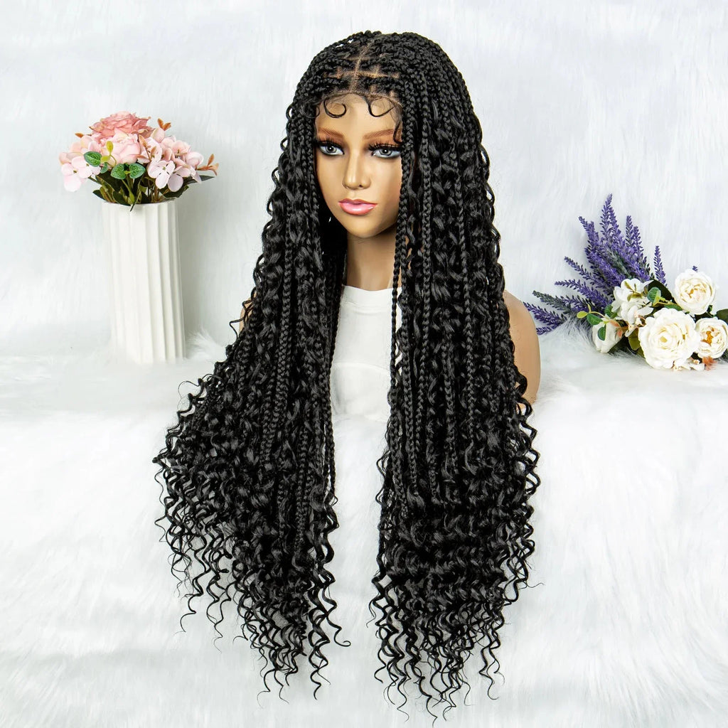 32" Natural Boho Knotless Braids Wig | HD Lace Front | Baby Hair | Synthetic