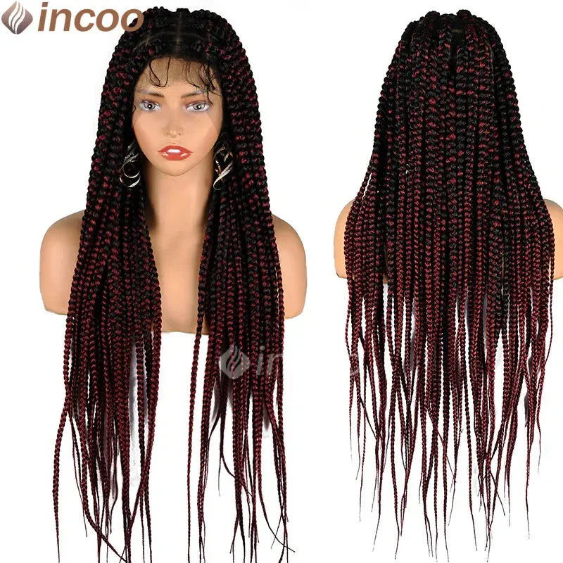 36" Large Square Knotless Box Braids Wig | Full Double Lace | Baby Hair | Kanekalon
