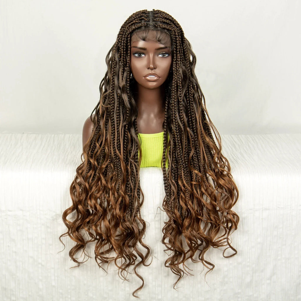 34" Ombre Curly Braids Wig | 1B/30 | Deep Wave | Full Lace | Baby Hair