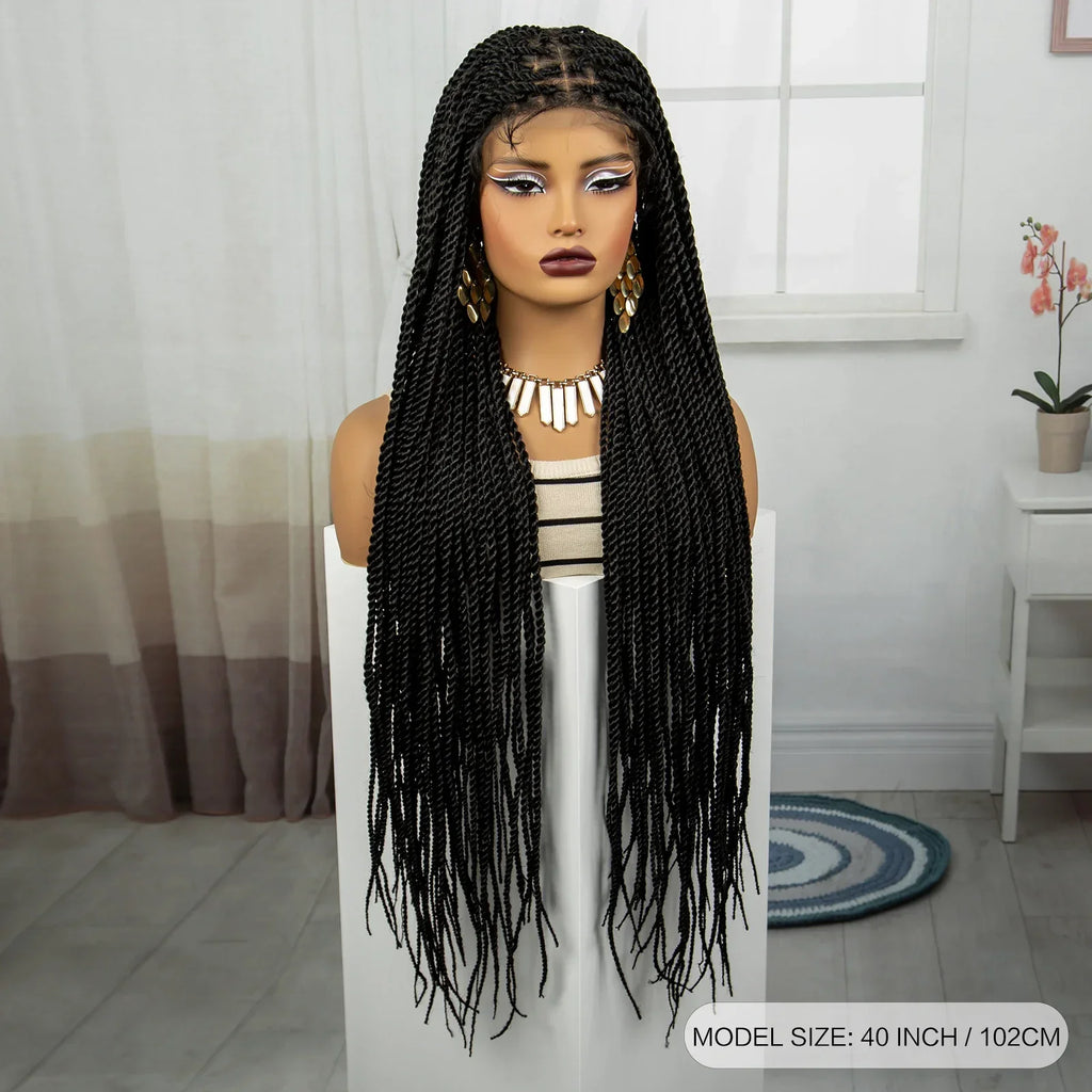40" 360° HD Full Lace Knotless Twist Braids Wig | Blended Long Box Braids