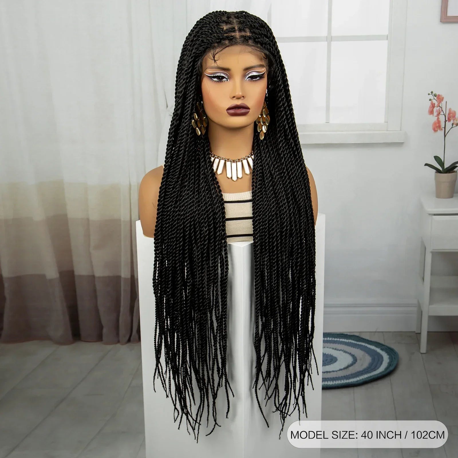 40" 360° HD Full Lace Knotless Twist Braids Wig | Blended Long Box Braids