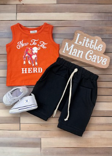 "New to the Herd" Orange Graphic Tank & Black Shorts Set