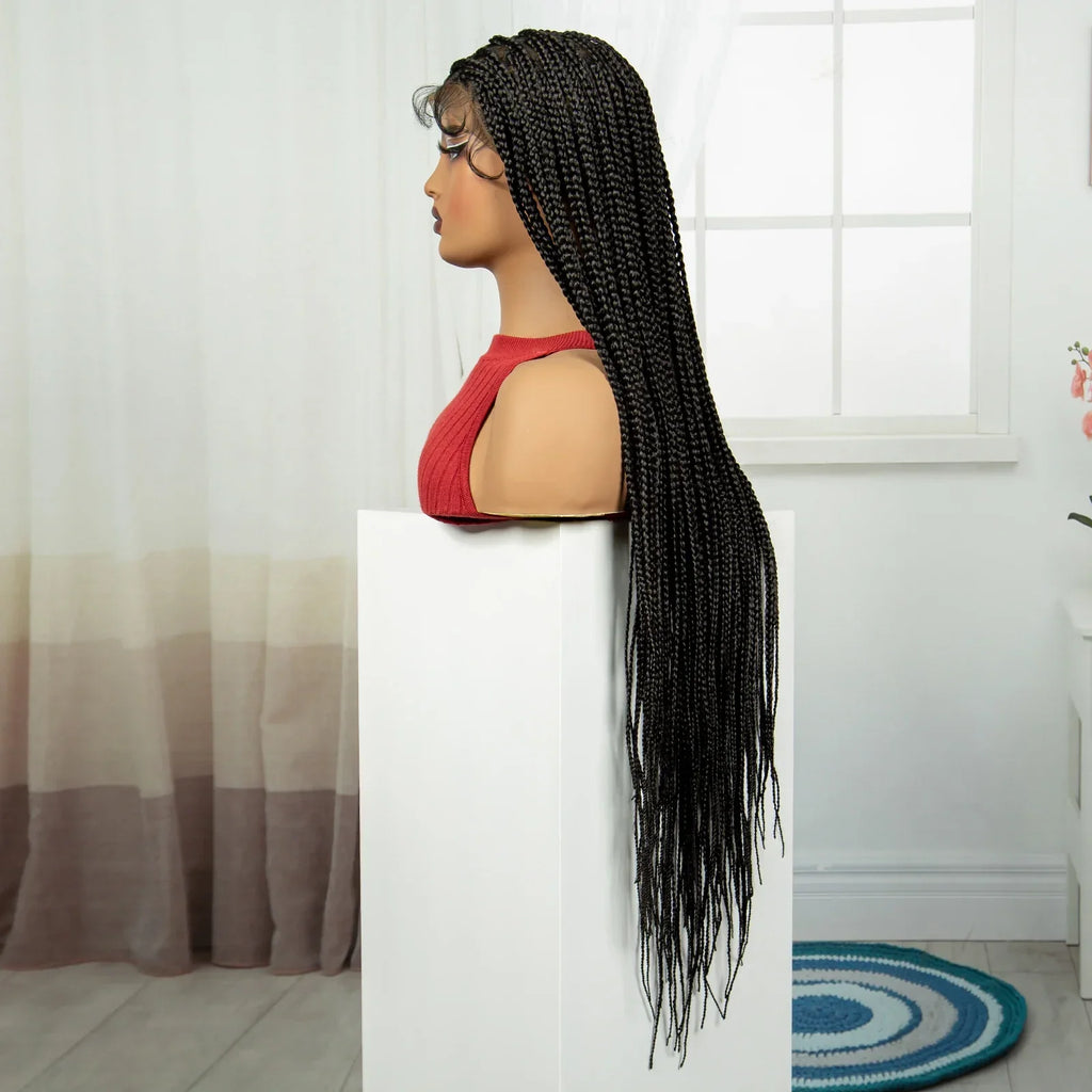 36" HD Full Lace Twisted Box Braids Wig | Long Straight Synthetic Braided Wig with Baby Hair for Black Women