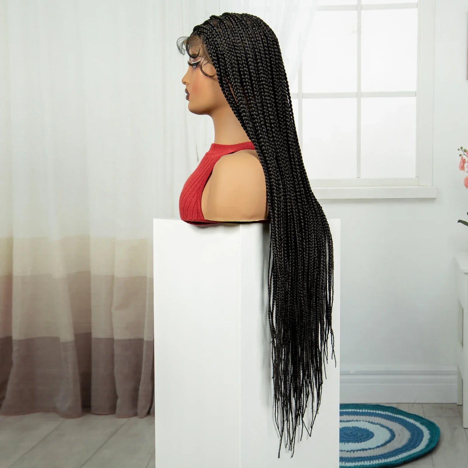 36" HD Full Lace Twisted Box Braids Wig | Long Straight Synthetic Braided Wig with Baby Hair for Black Women