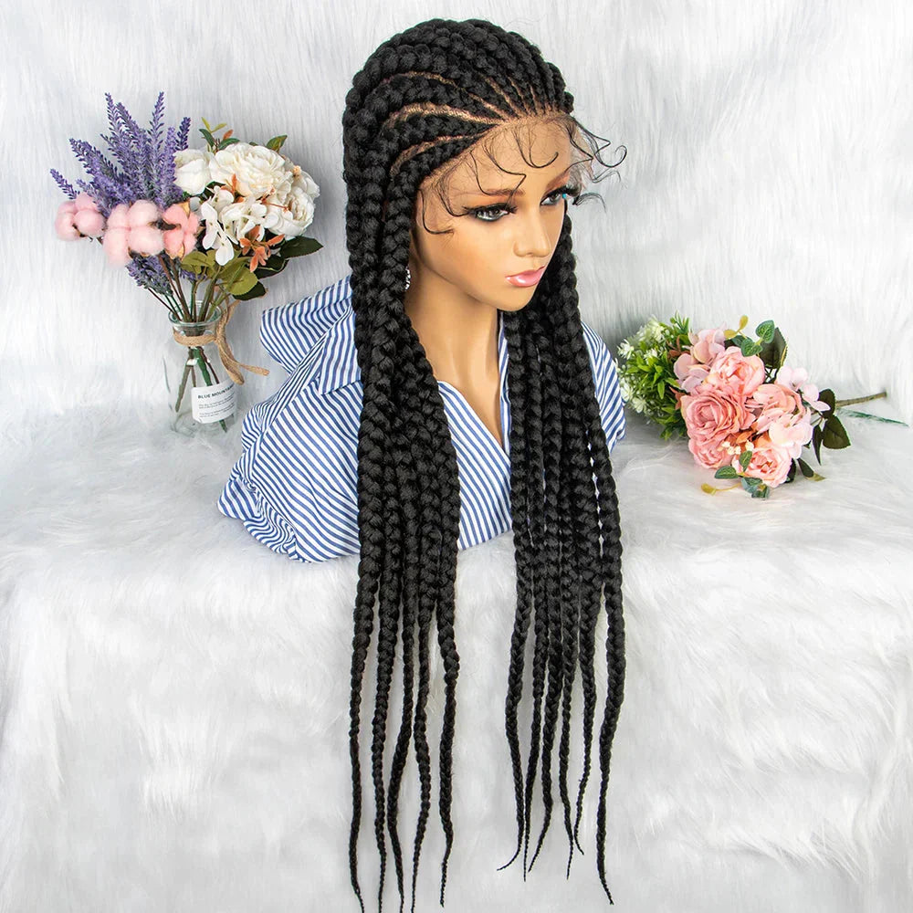 36" Box Braids Full Lace Wig | Baby Hair | Heat Resistant Synthetic Braids | Black Women