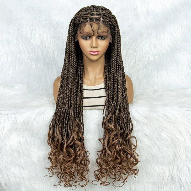 36" Knotless Braids Wig with Curly Ends | Lace Front | Synthetic Hair | Black Women