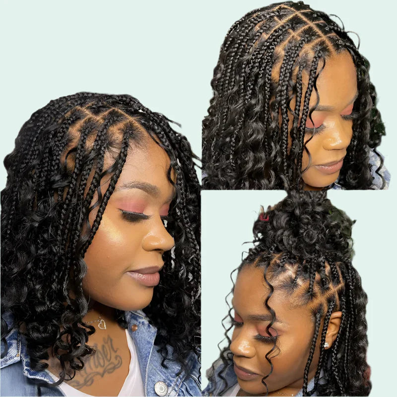 12" Goddess Boho Bob Braids Wig | 360 Lace Frontal | Curly Ends | Ombre & Color Options | Baby Hair