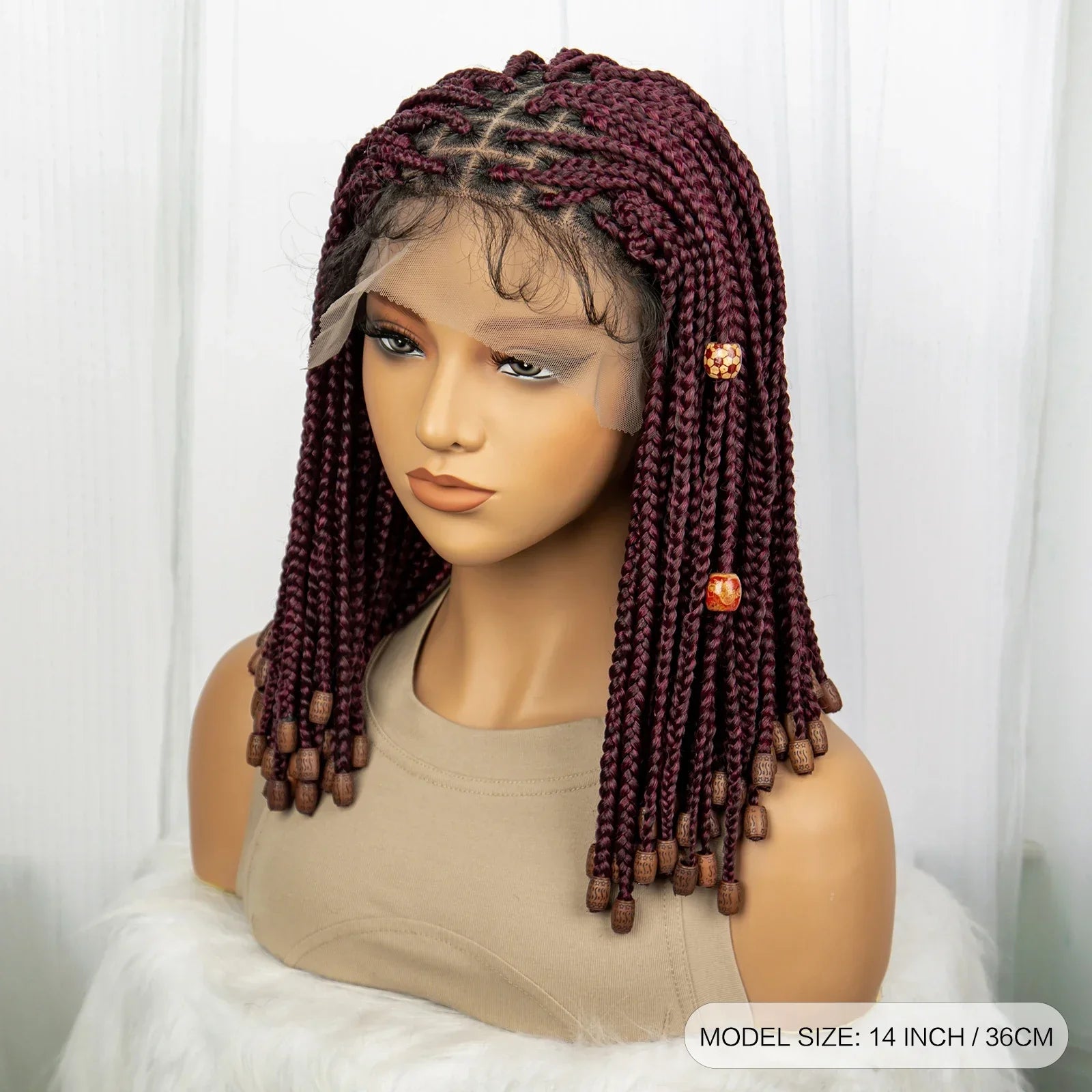 14" Short Bob Box Braided Wig with Beads | Knotless Braids | Synthetic Lace Front Wig | Baby Hair