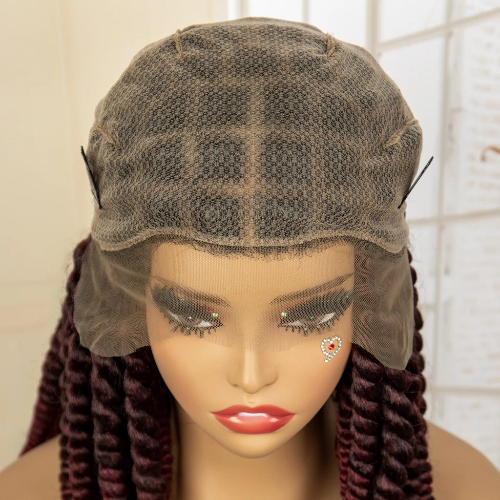 16 Inch Brown Twisted Braided Bob Wig | Full Lace | Kanekalon Fiber | For Black Women