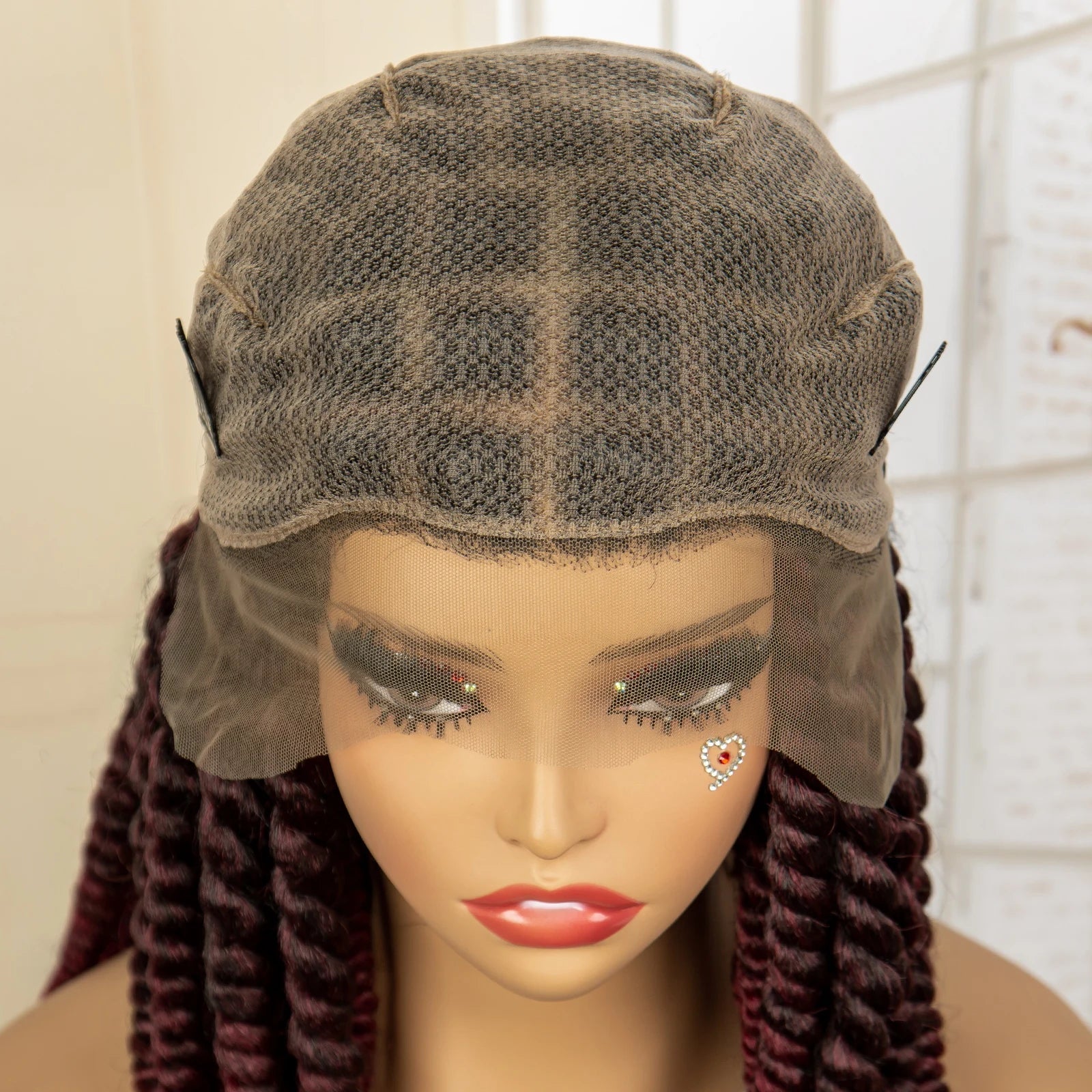 16 Inch Brown Twisted Braided Bob Wig | Full Lace | Kanekalon Fiber | For Black Women