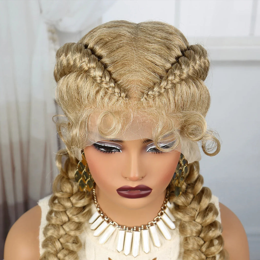 36" Blonde Twisted Braids Wig | Transparent Lace Front | Baby Hair