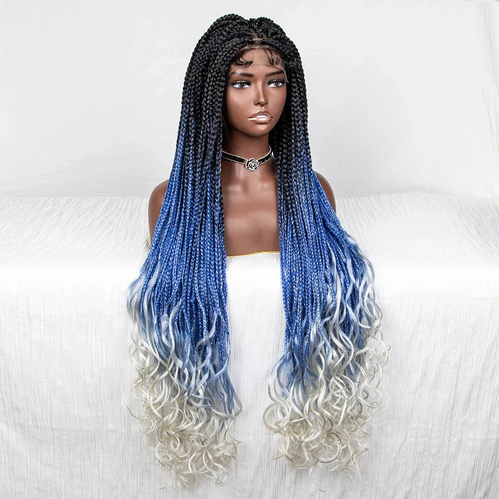 36" Water Wave Braided Wig | Lace Front | Baby Hair | Long Braids