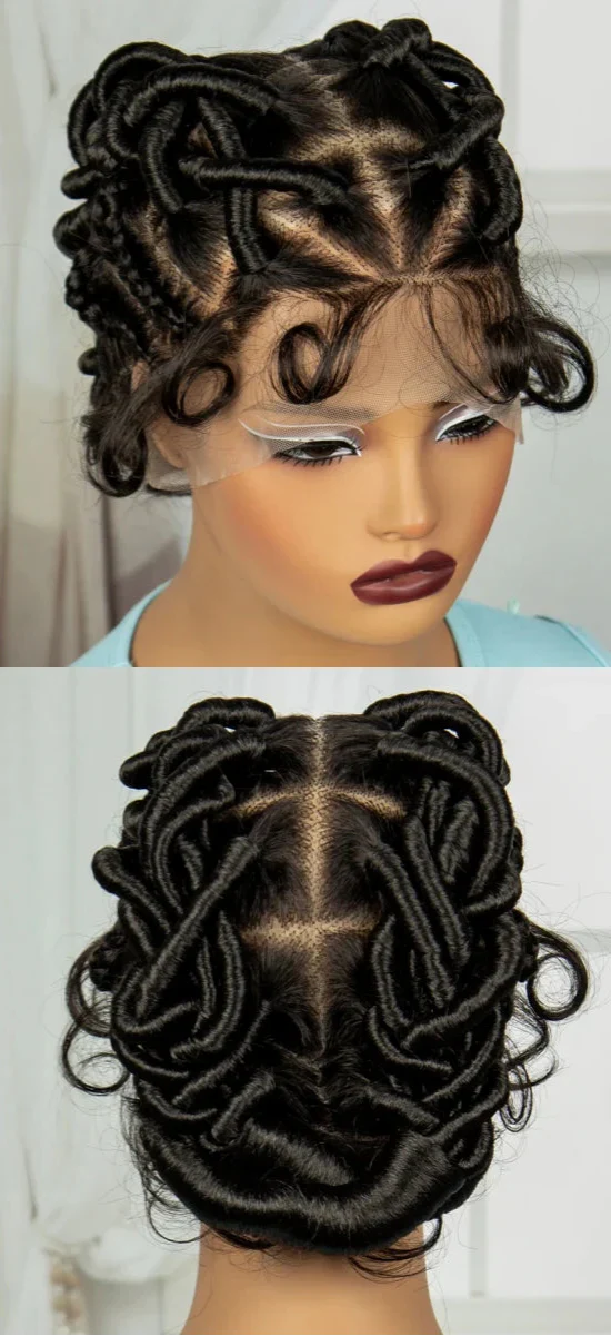 3-in-1 Handmade Bantu Braids Wig | Faux Locs Option | Full Lace | Baby Hair