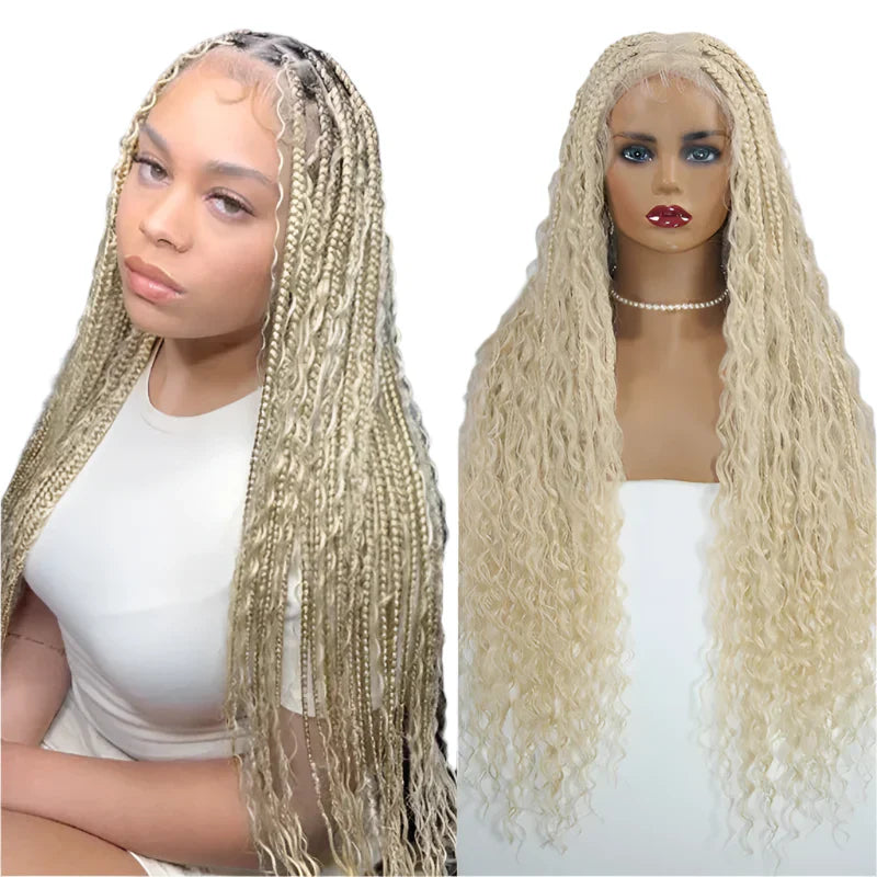 36" Ombre Goddess Locs Braids Wig | 360 Lace Front | Baby Hair | Bohemian Style