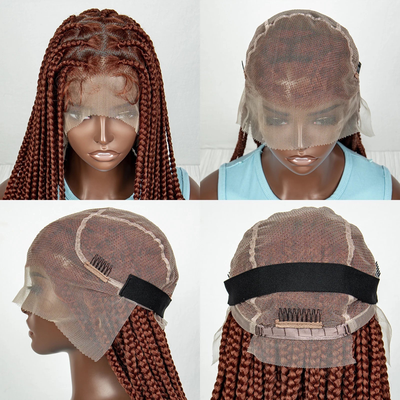 #350 Knotless Box Braids Wig | Dark Ombre | Lace Frontal | Short Straight Braids | Black Women