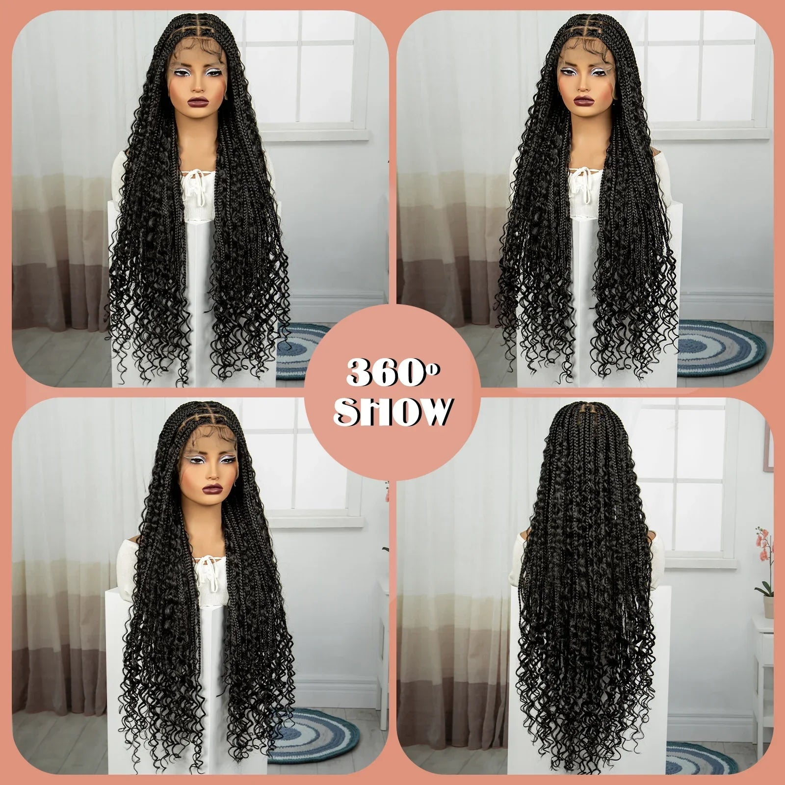 36" Boho Knotless Box Braids Wig with Curly Ends | Full Lace | Baby Hair
