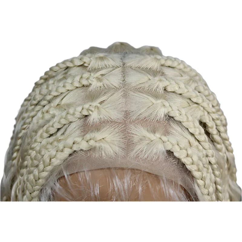 32" Box Braided Wig with Boho Curls - Knotless Braids, Cornrow Style, Lace Front Wig for Black Women (Natural Black)