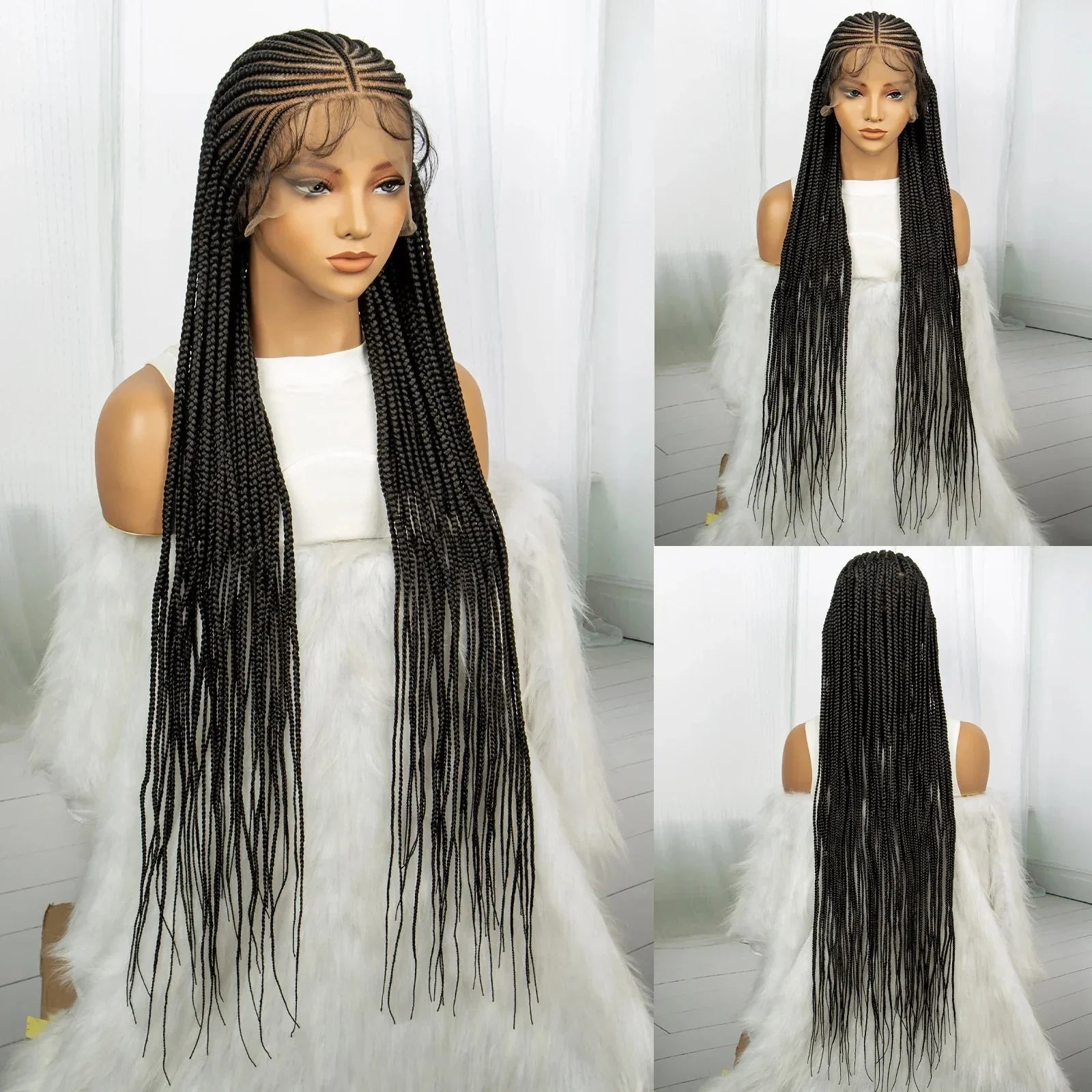 36" Knotless Cornrow Braided Wig | Full Lace | Box Braids | Synthetic Braiding Hair | Black Women