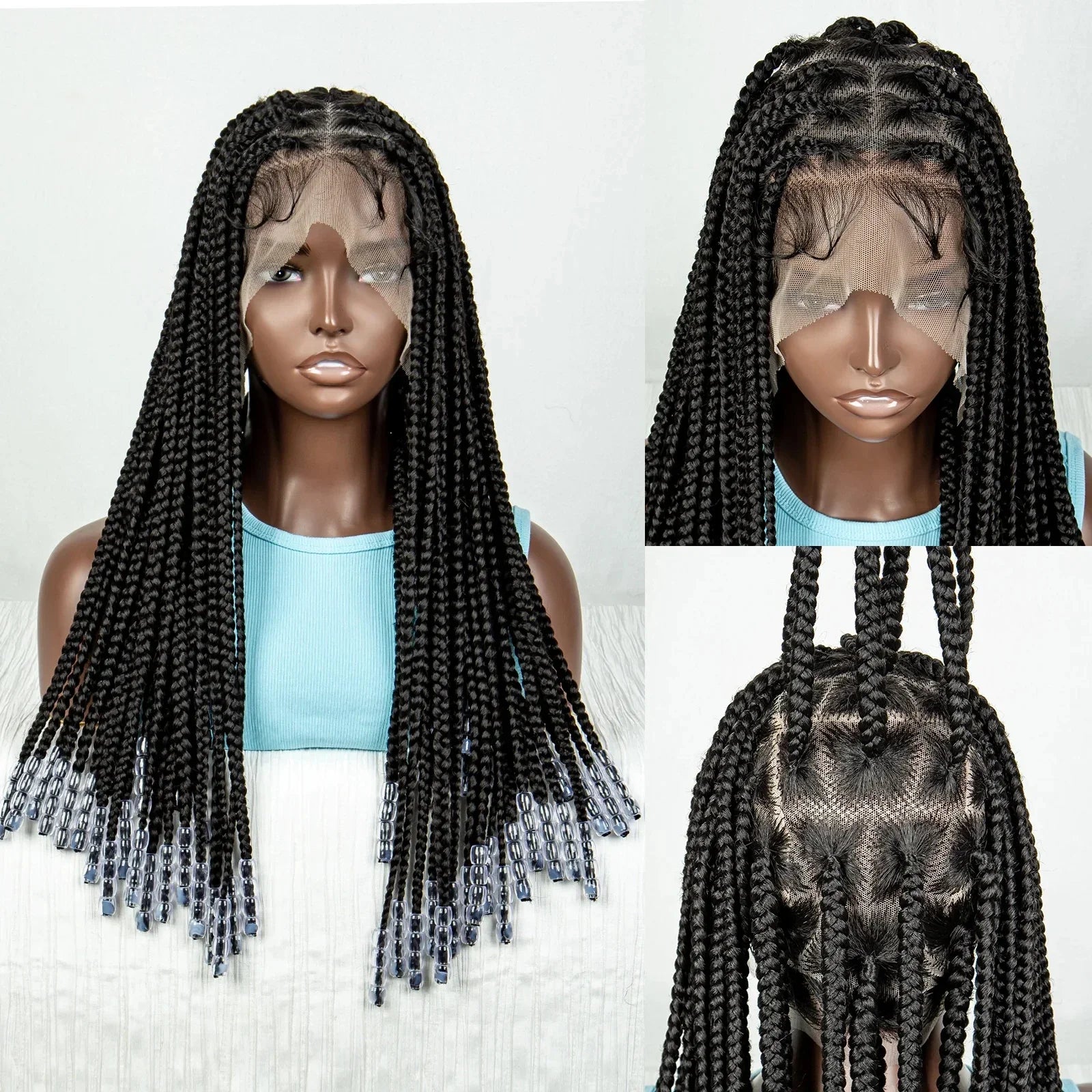 #350 Knotless Box Braids Wig | Dark Ombre | Lace Frontal | Short Straight Braids | Black Women