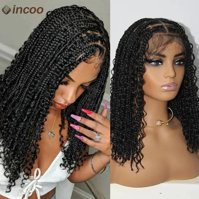 12" Boho Box Braid Lace Front Wig | Knotless | Curly Ends | Pre-Plucked | Synthetic Summer Wig