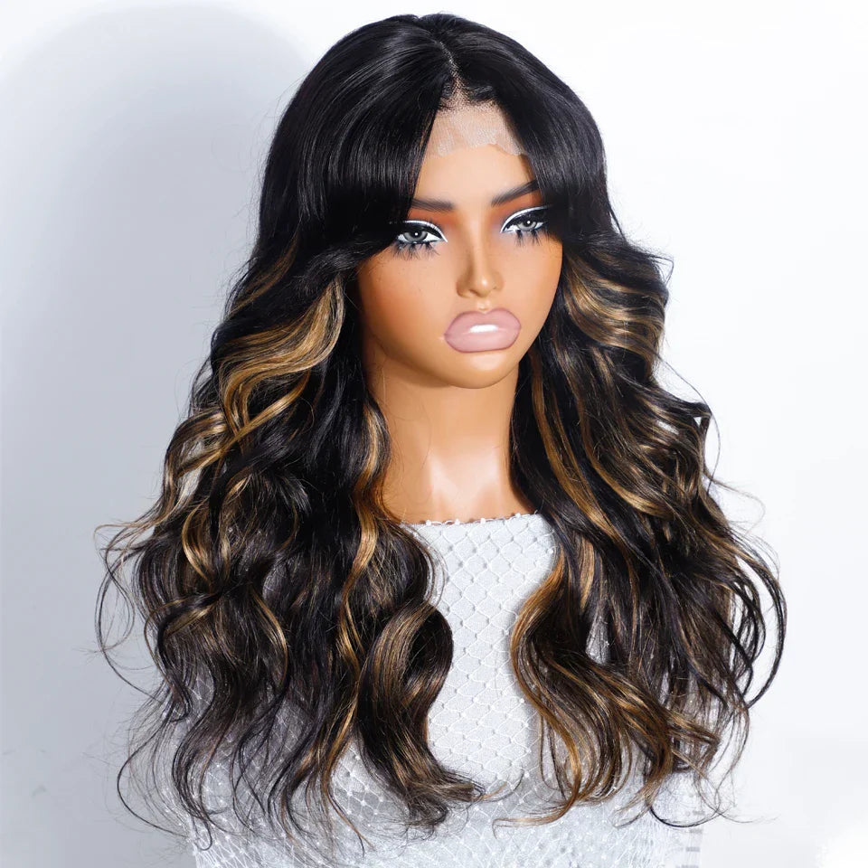 1B/27 Highlight Ombre Body Wave Lace Front Wig | 180% Density Honey Blonde Human Hair with Transparent Lace for Black Women