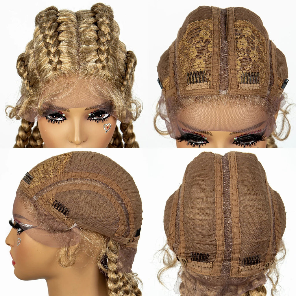 36" 27/613 Blonde Cornrow Braided Wig | Lace Frontal Box Braids | Synthetic Wig with Baby Hair for Black Women