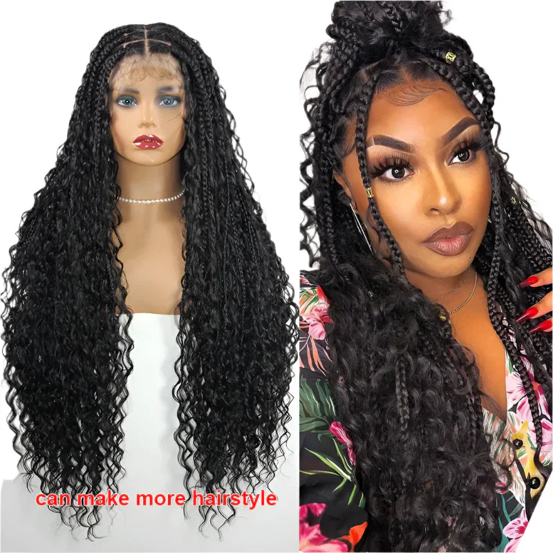 32" 613 Blonde Boho Box Braids Wig | Full Lace Front Knotless Cornrows & Curls | Synthetic Braided Wig for Women