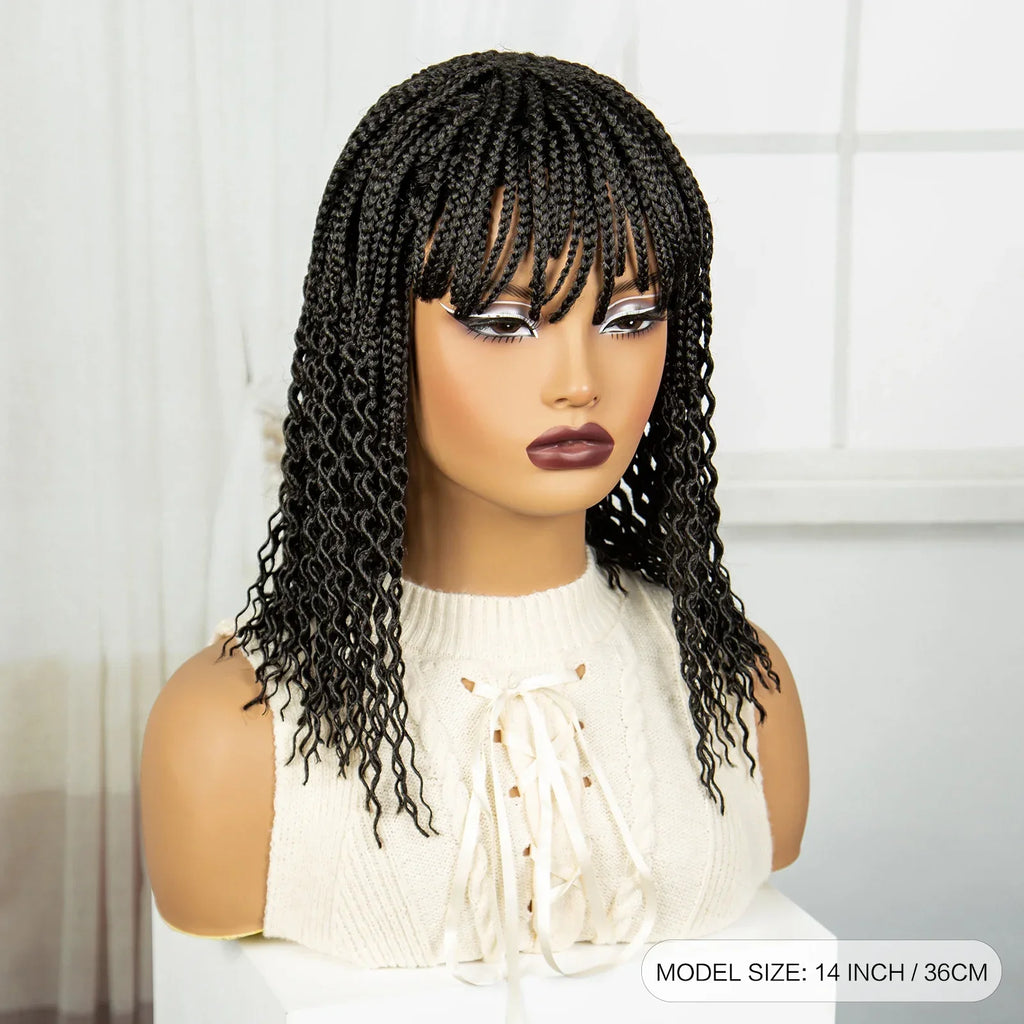 14" Curly Knotless Box Braids Wig | 1B-30 Ombre | Machine Made Synthetic Braids | Black Women