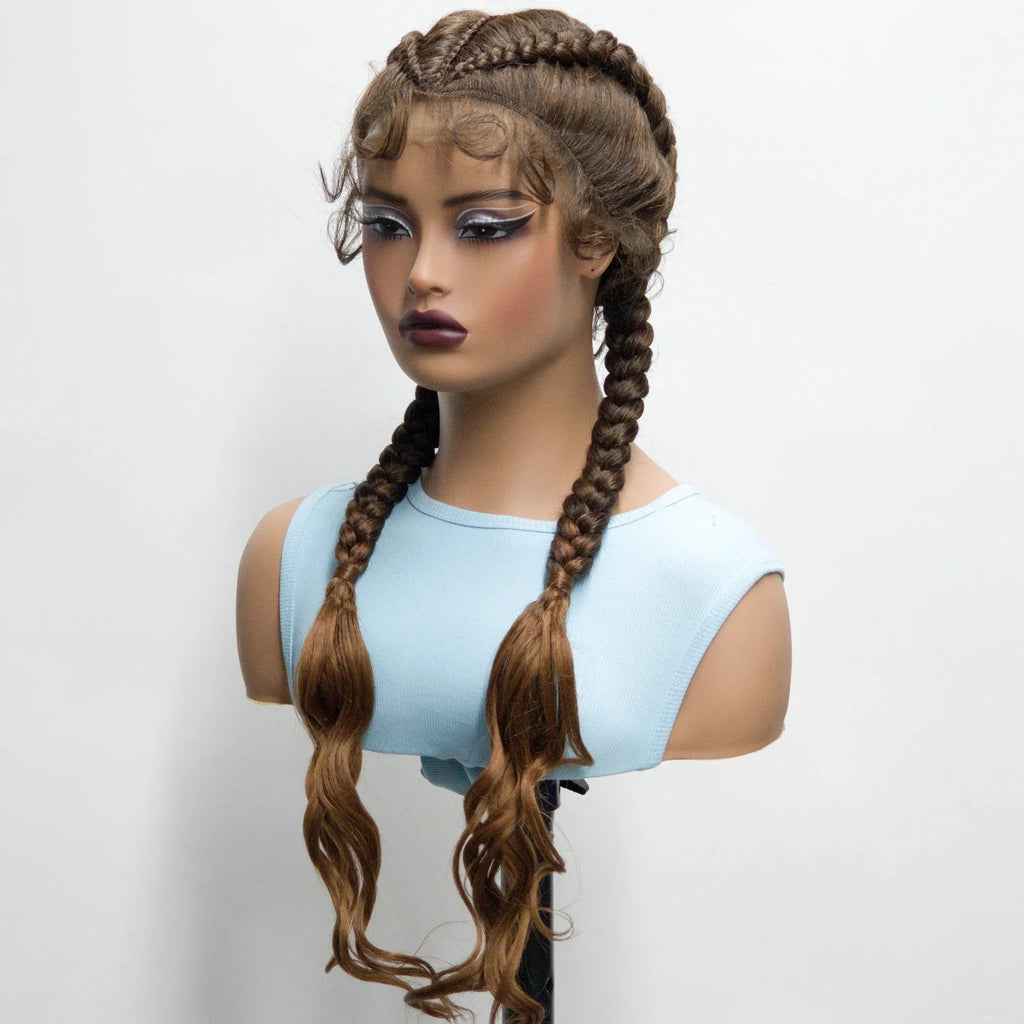 34" Twist Braids Wig | Curly Ends | Lace Front | Baby Hair | Natural Color