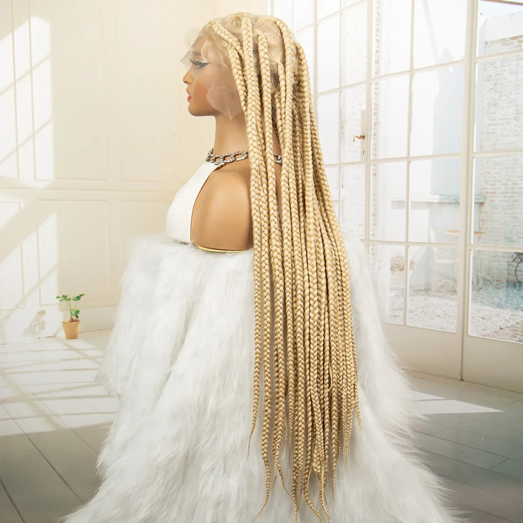 36" Big Knotless Box Braided Full Lace Wig | Cornrow Braiding Wig | Baby Hair | Synthetic Braids | For Women