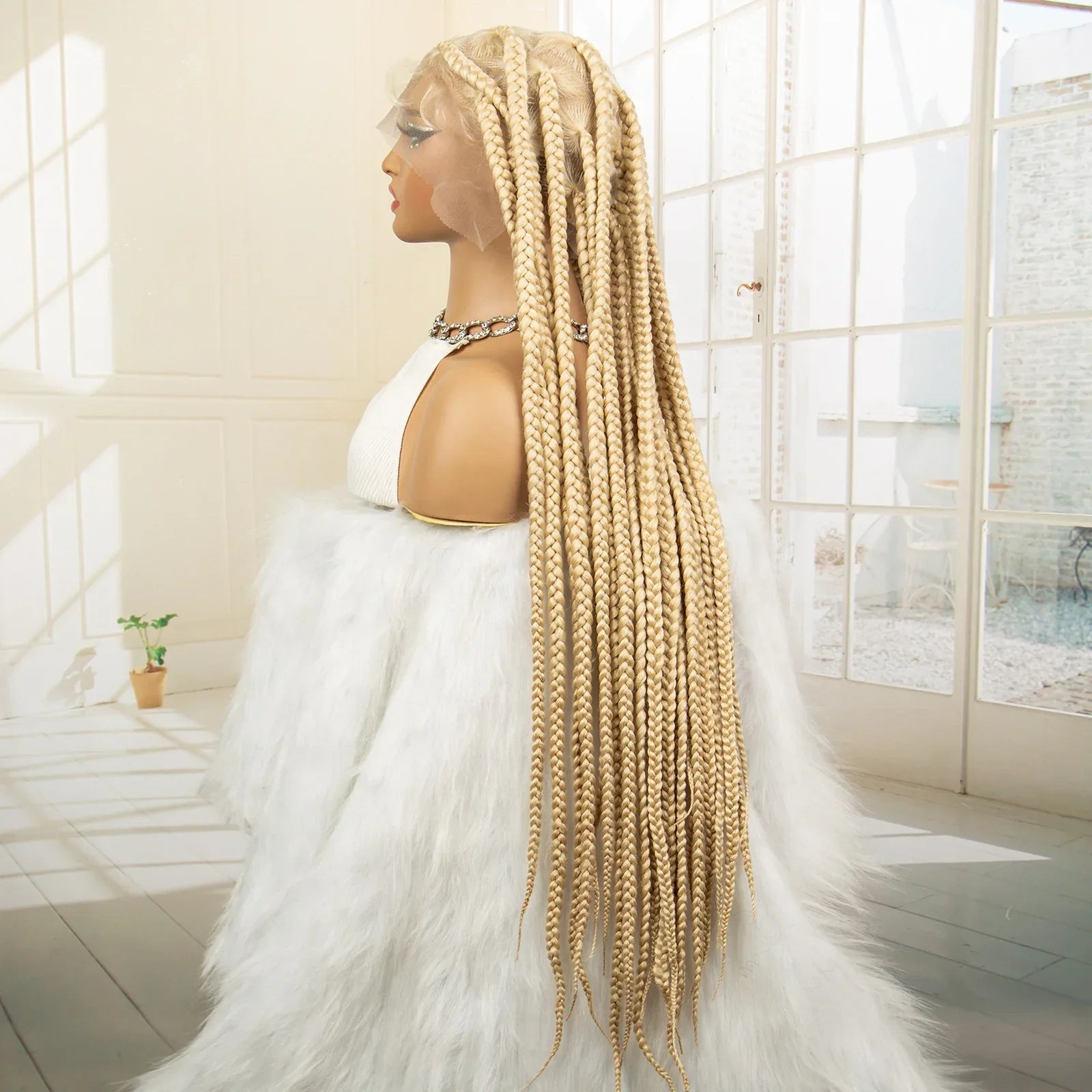 36" Big Knotless Box Braided Full Lace Wig | Cornrow Braiding Wig | Baby Hair | Synthetic Braids | For Women