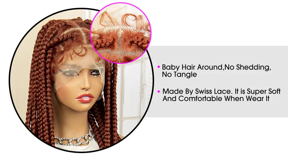 36" Big Knotless Box Braided Full Lace Wig | Cornrow Braiding Wig | Baby Hair | Synthetic Braids | For Women
