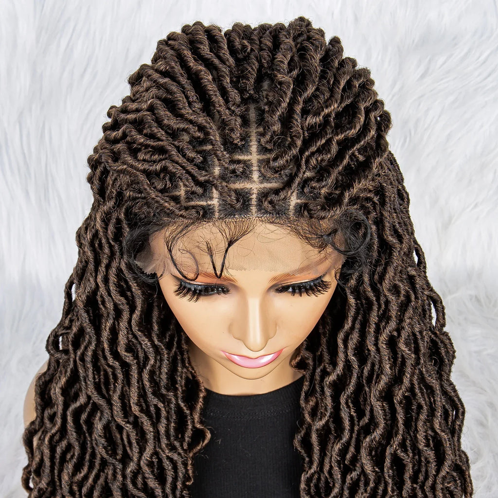 26" Goddess Locs Braided Wig | Lace Front Faux Locs Wig with Baby Hair | Synthetic Dreadlock Braids Wig for Women | Transparent Lace