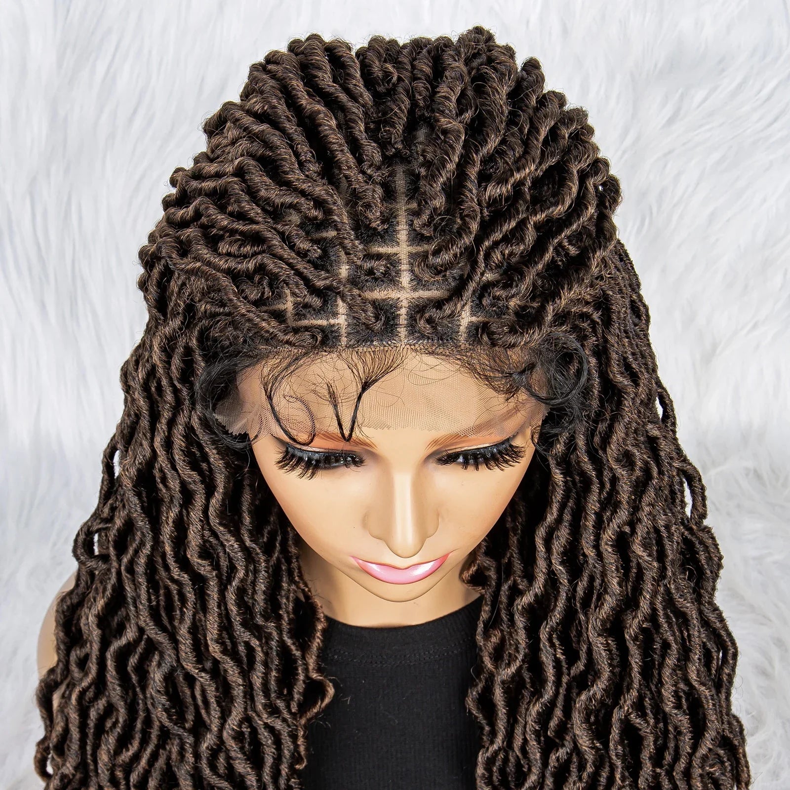 26" Goddess Locs Braided Wig | Lace Front Faux Locs Wig with Baby Hair | Synthetic Dreadlock Braids Wig for Women | Transparent Lace