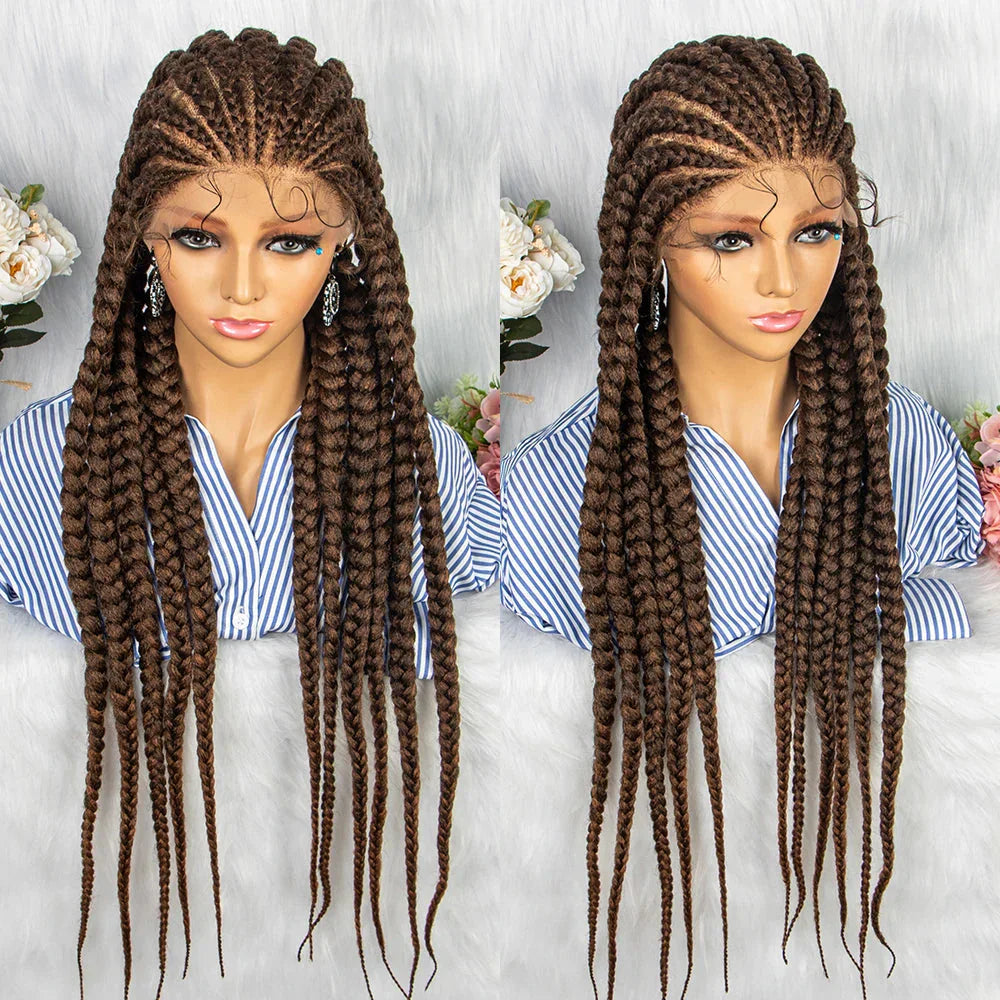 36" Box Braids Full Lace Wig | Baby Hair | Heat Resistant Synthetic Braids | Black Women