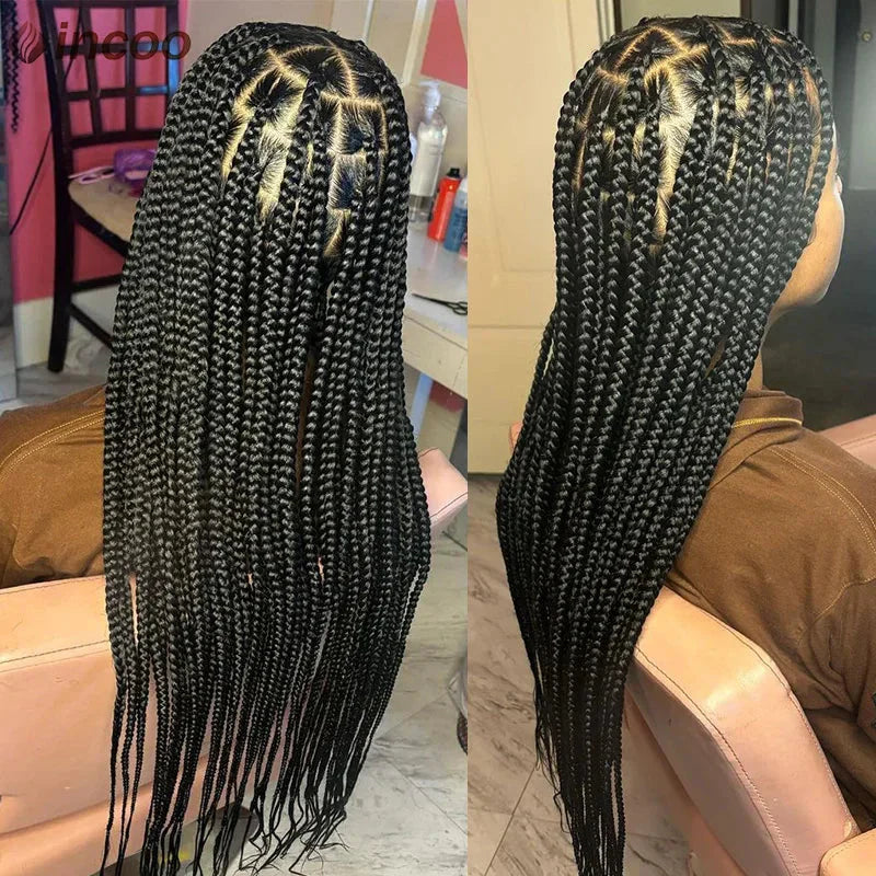36" Jumbo Knotless Box Braided Full Lace Front Wig | Cornrows | Synthetic Braids | Black Women