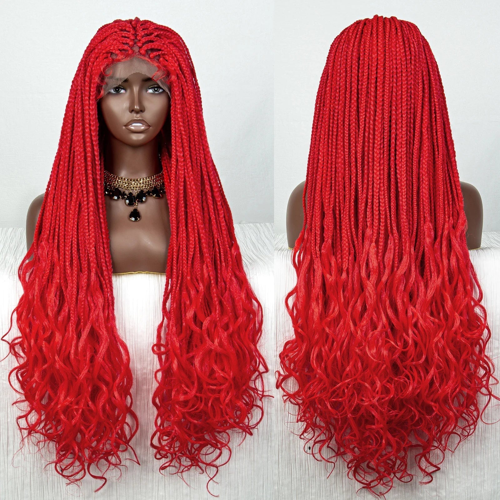 36" Pink & 613 Blonde Braided Wig | Water Wave Ends | Lace Front | Baby Hair