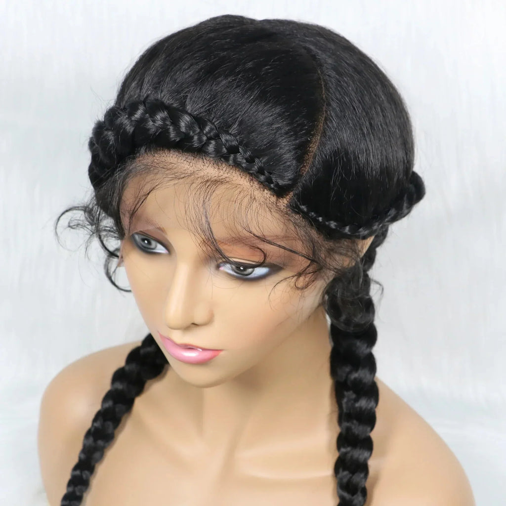 24" Dutch Cornrow Box Braid Wig | Lace Front Synthetic Wig with Baby Hair | Afro Wig for Black Women | High-Temp Fiber